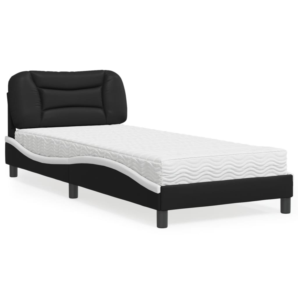 Krevet s madracem Hvar crno-bijeli 80 x 200 cm od umjetne kože