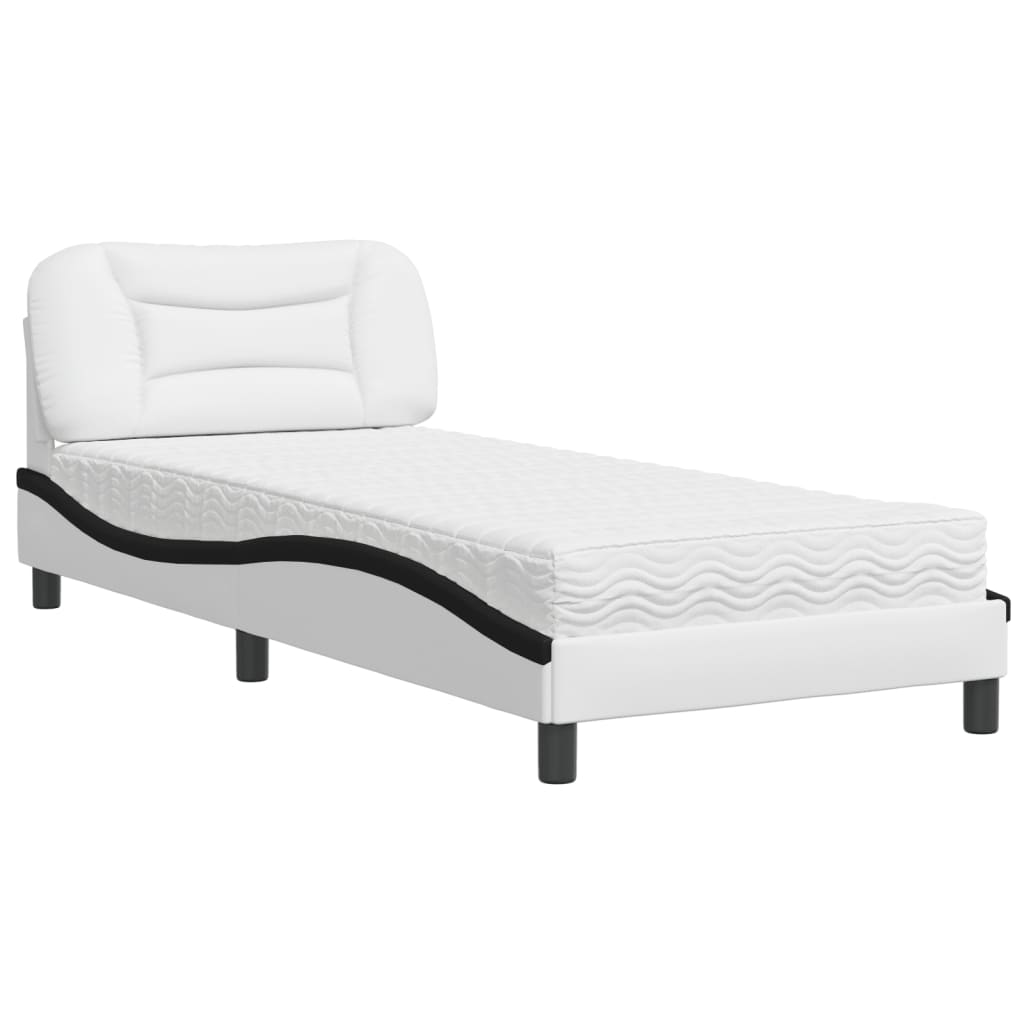 Krevet s madracem Hvar bijeli-crni 90 x 190 cm od umjetne kože