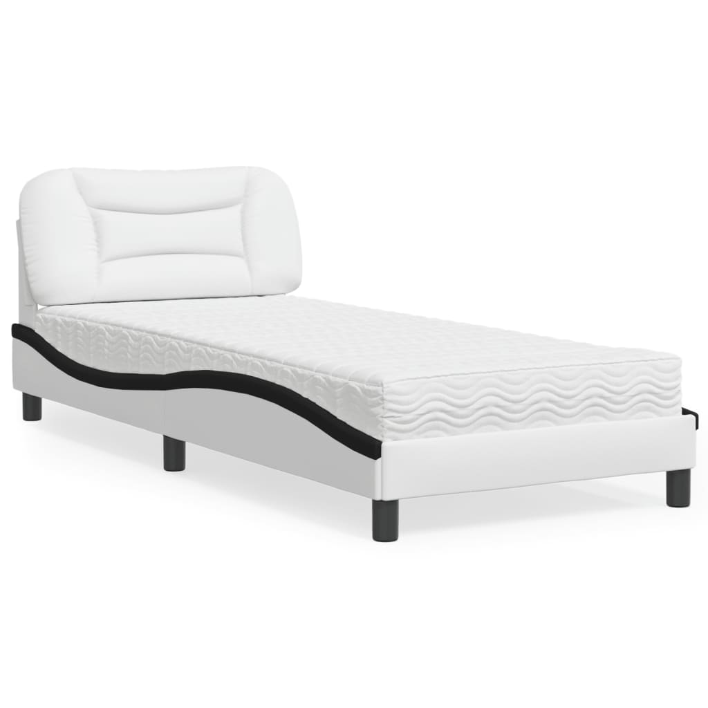 Krevet s madracem Hvar bijeli-crni 90 x 190 cm od umjetne kože