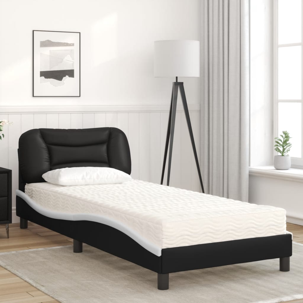 Krevet s madracem Hvar crno-bijeli 90 x 200 cm od umjetne kože