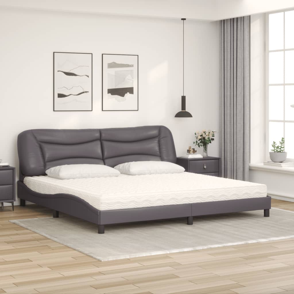 Krevet s madracem Hvar sivi 200 x 200 cm od umjetne kože