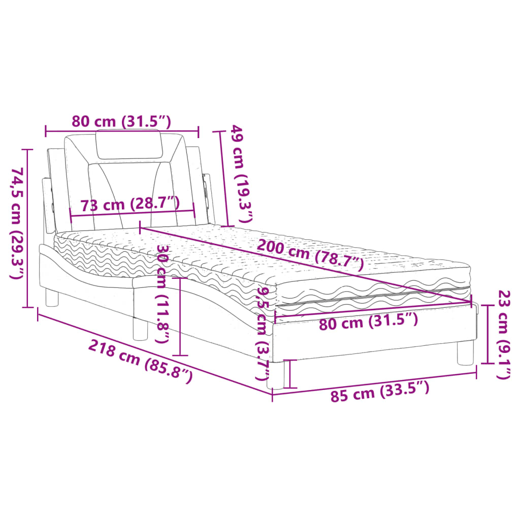 Krevet Viana s madracem cappuccino boje 80 x 200 cm od umjetne kože