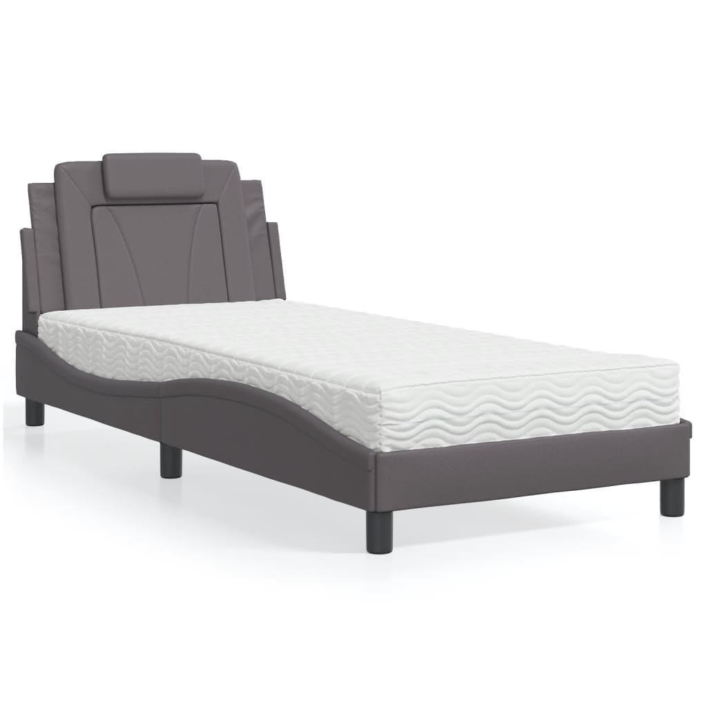 Krevet Viana s madracem sivi 90 x 200 cm od umjetne kože