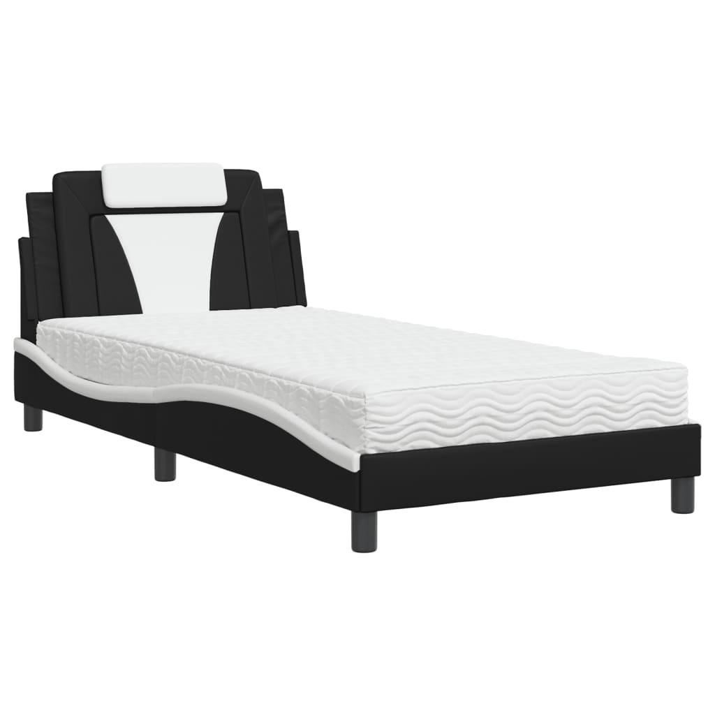 Krevet Viana s madracem crno-bijeli 100 x 200 cm od umjetne kože