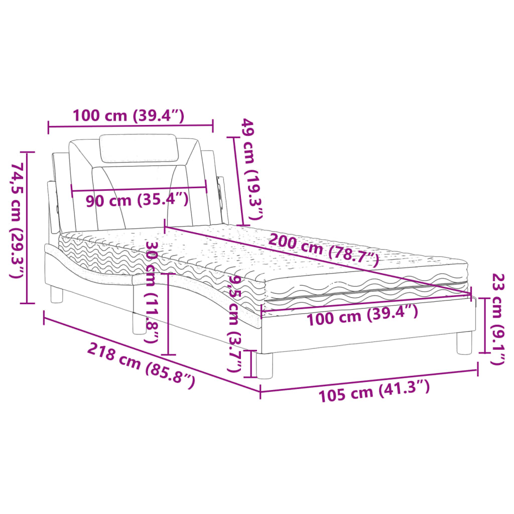 Krevet Viana s madracem crno-bijeli 100 x 200 cm od umjetne kože