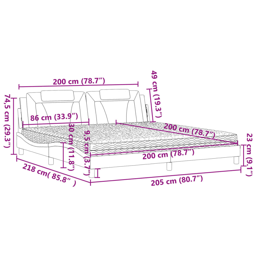 Krevet Viana s madracem bijeli 200x200 cm umjetna koža