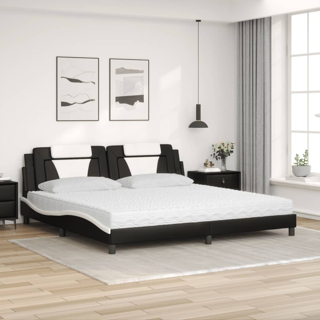 Krevet Viana s madracem crno-bijeli 200 x 200 cm od umjetne kože