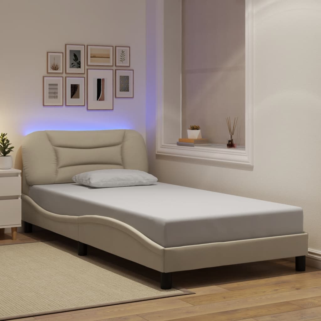 Okvir kreveta s LED-om bez madraca Hvar krem 100 x 200 cm od tkanine