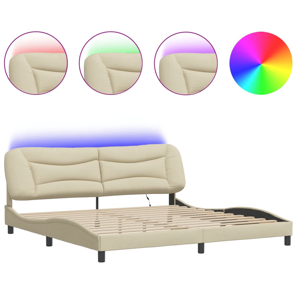 Okvir kreveta s LED-om bez madraca Hvar krem 200 x 200 cm od tkanine