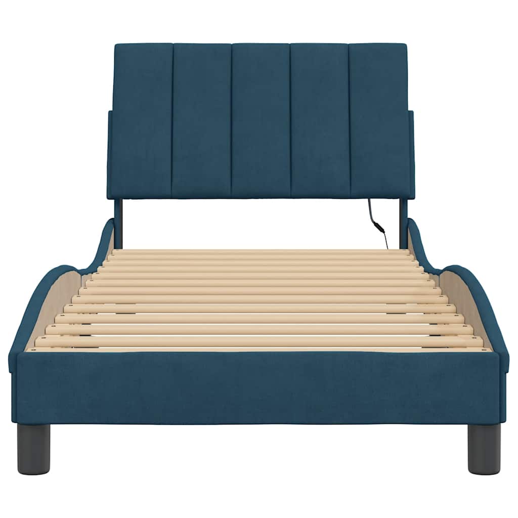 Okvir kreveta s LED-om bez madraca Hanko plavi 90 x 200 cm baršunasti