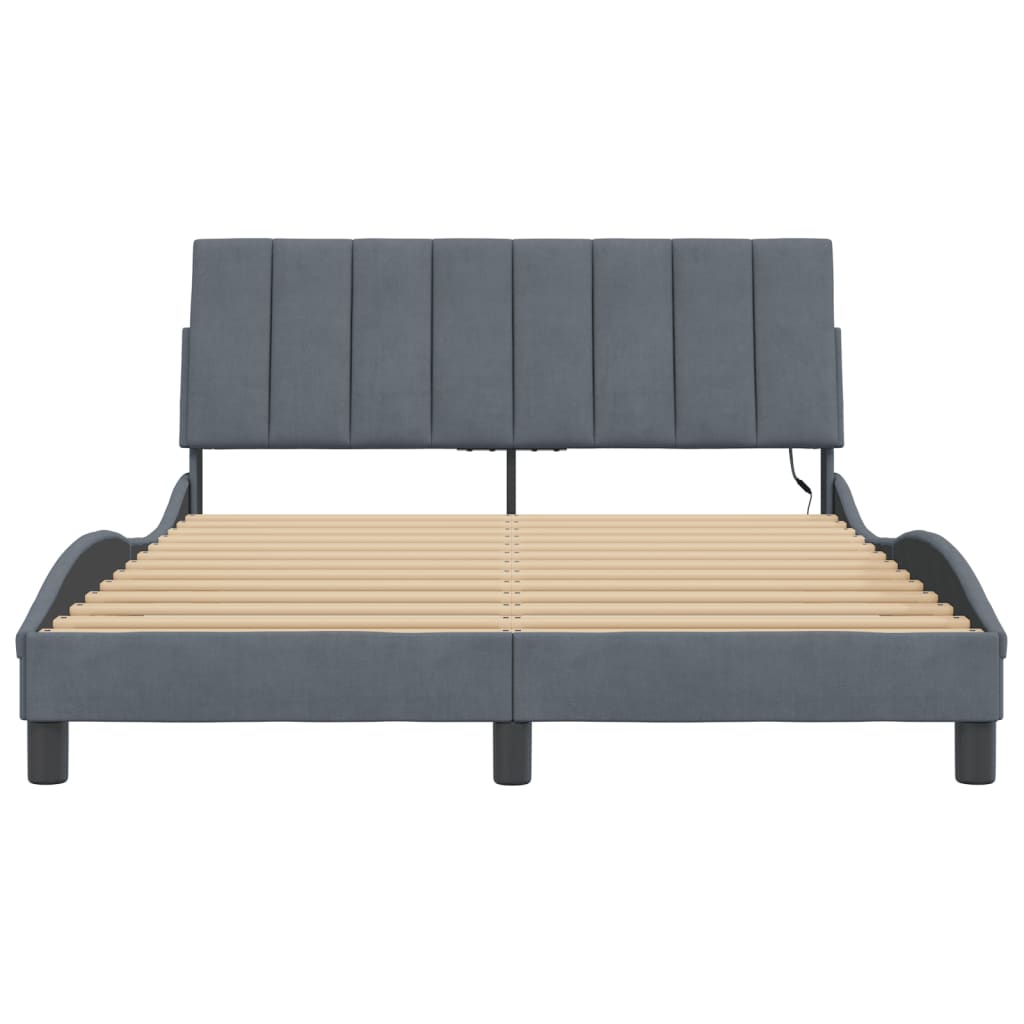 Okvir kreveta s LED-om bez madraca Hanko tamnosivi 120 x 200 cm baršunasti