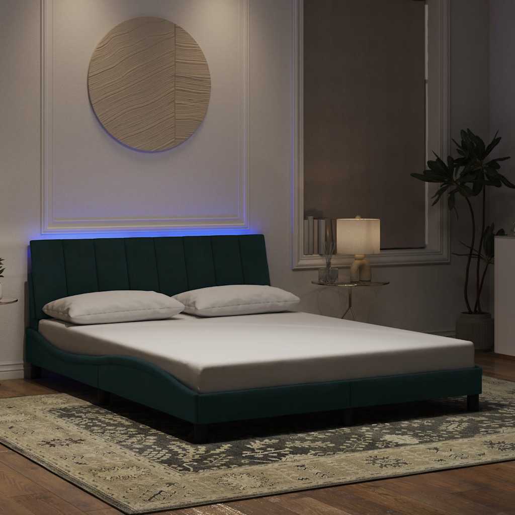 Okvir kreveta s LED-om bez madraca Hanko tamnozeleni 160x200 cm baršunasti