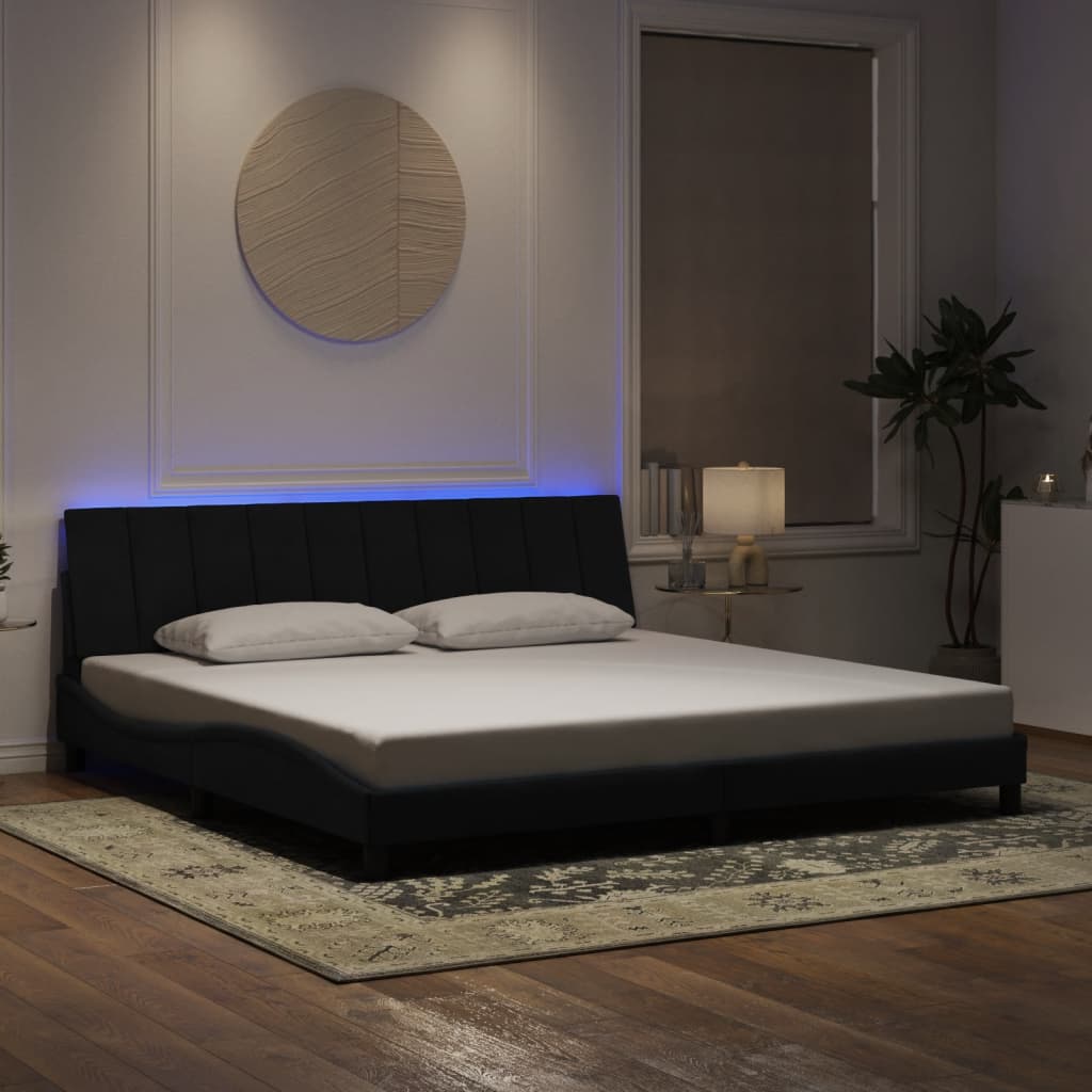 Okvir kreveta s LED-om bez madraca Hanko crni 200 x 200 cm baršunasti