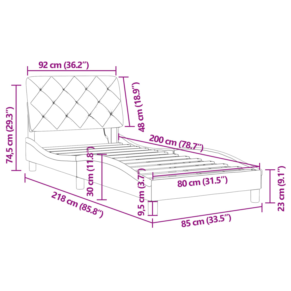 Okvir kreveta s LED-om bez madraca crni 80 x 200 cm baršunasti