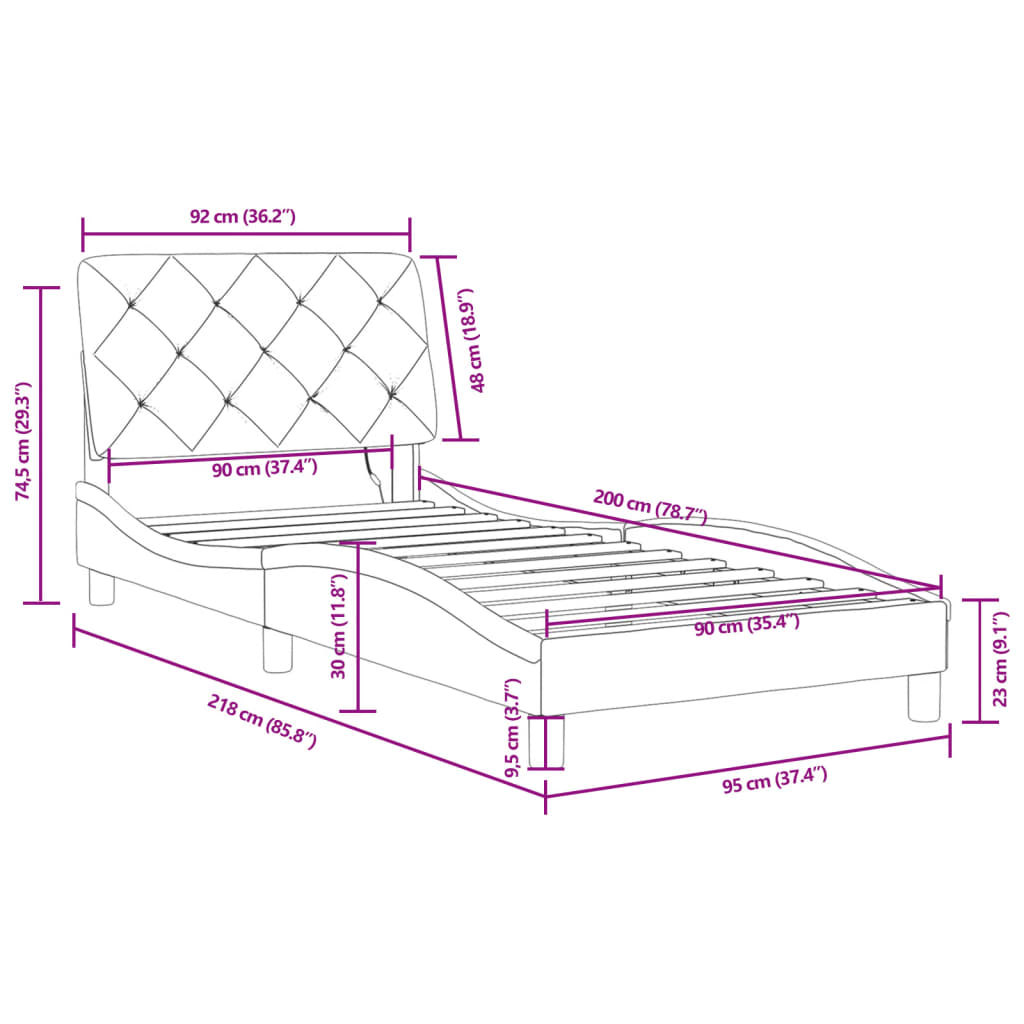 Okvir kreveta s LED-om bez madraca svjetlosivi 90x200 cm baršunasti