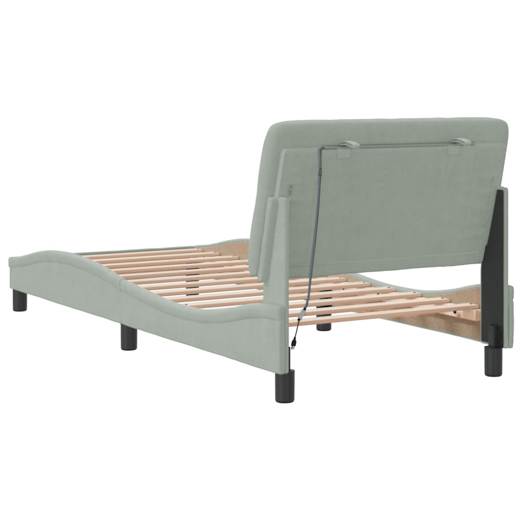 Okvir kreveta s LED-om bez madraca svjetlosivi 90x200 cm baršunasti