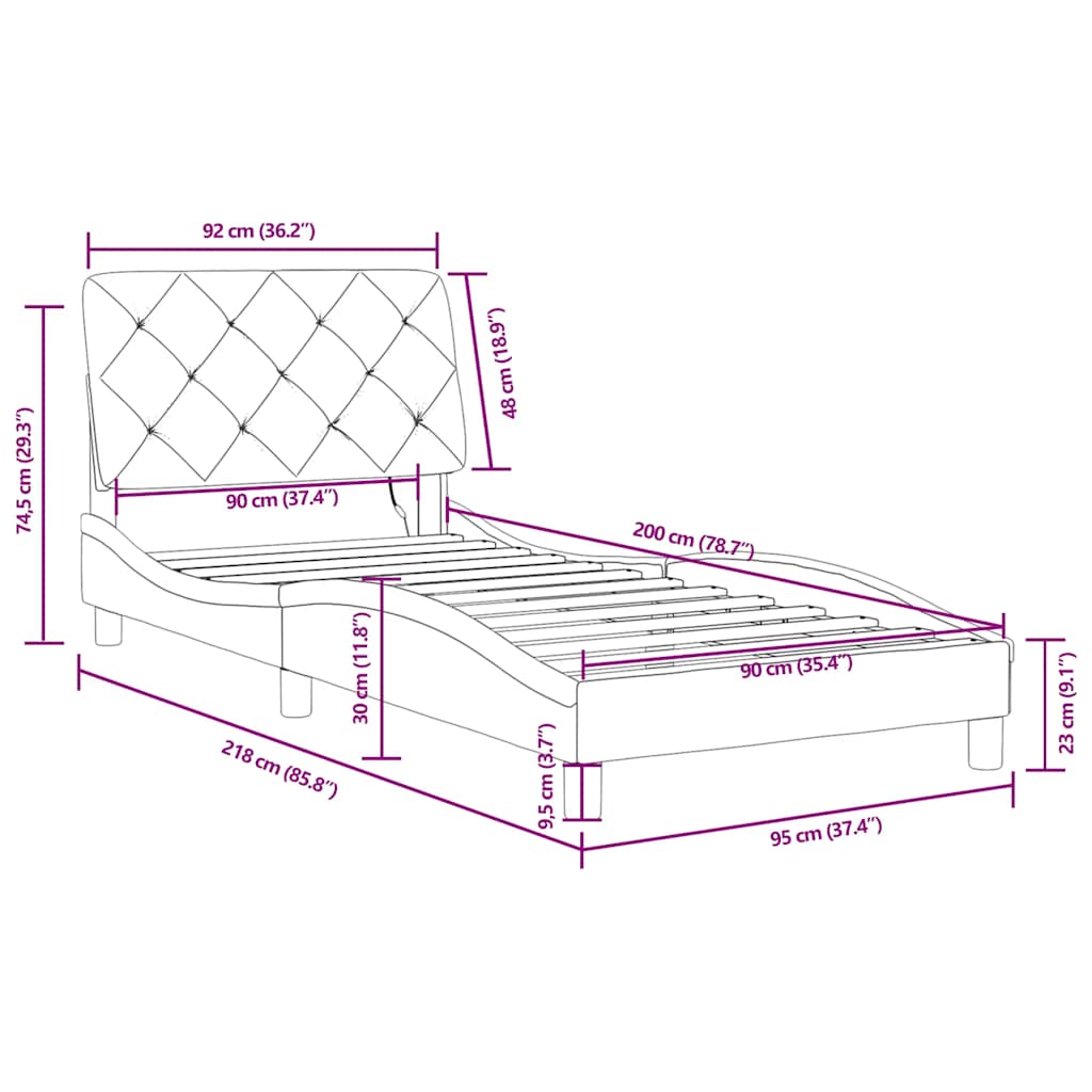 Okvir kreveta s LED-om bez madraca plavi 90 x 200 cm baršunasti