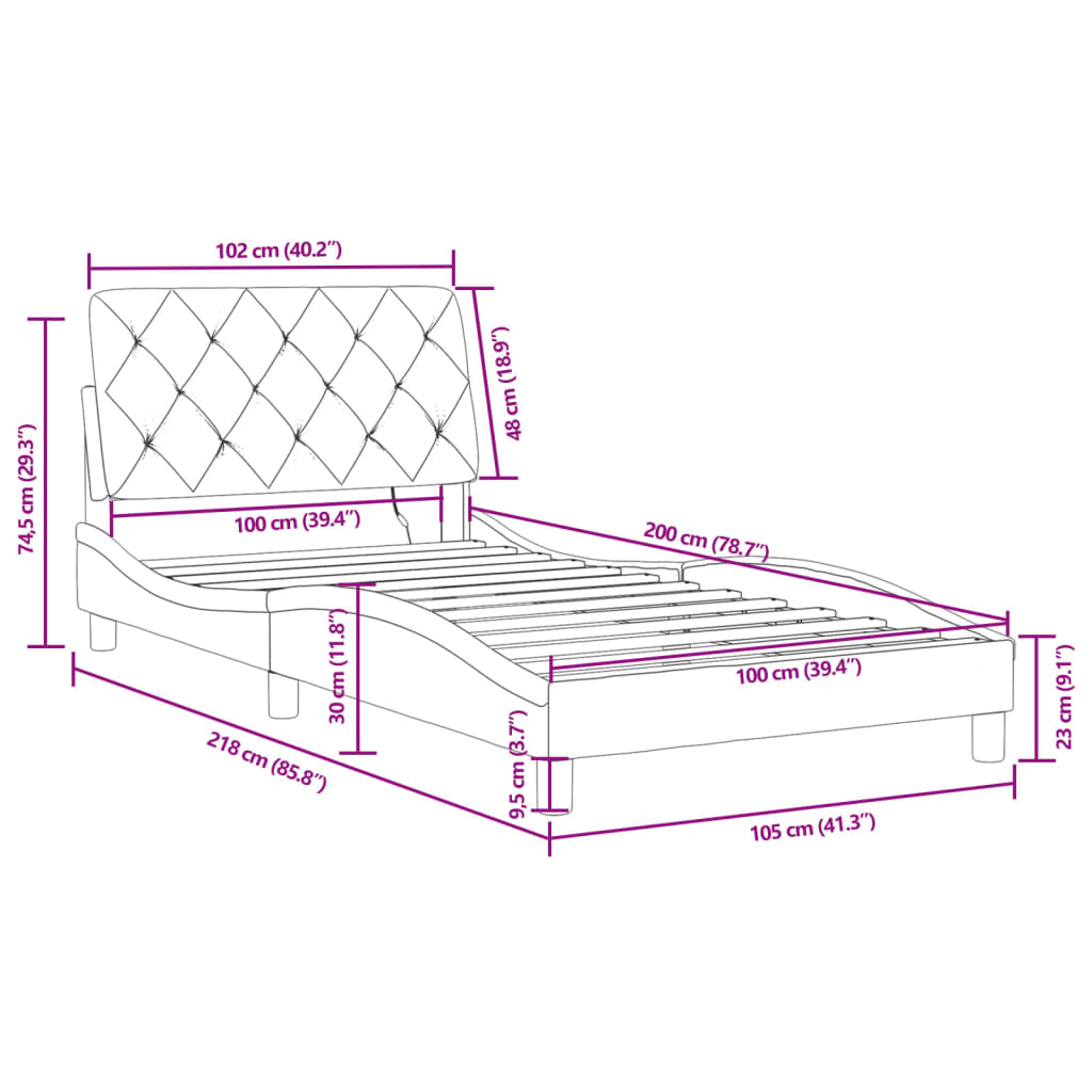 Okvir kreveta s LED-om bez madraca svjetlosivi 100x200 cm baršunasti