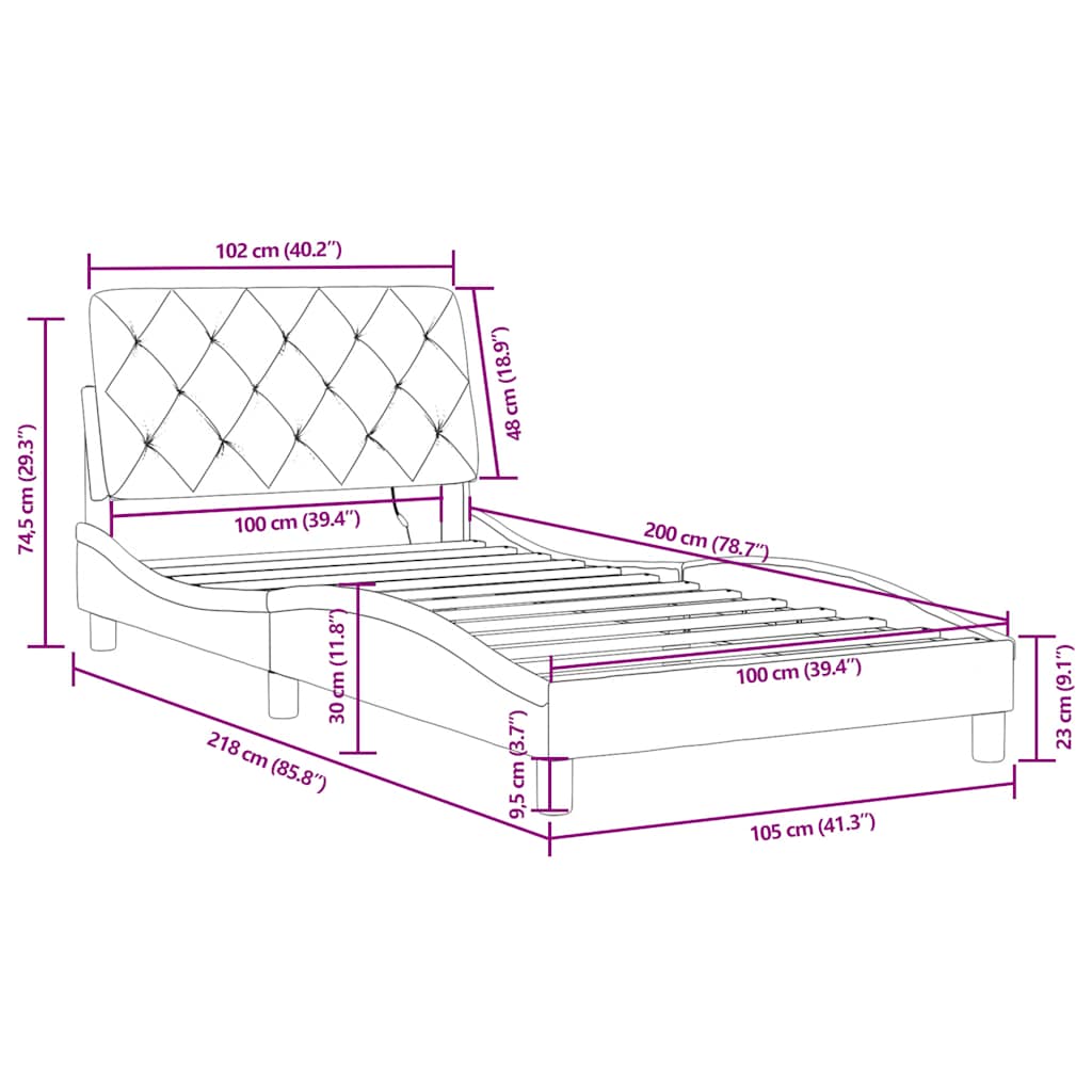 Okvir kreveta s LED-om bez madraca tamnozeleni 100x200 cm baršunasti