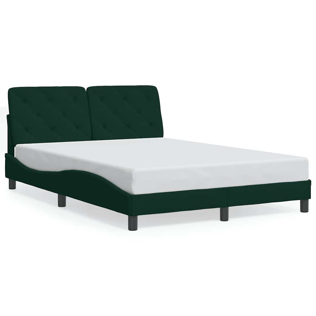 Okvir kreveta s LED-om bez madraca tamnozeleni 140x190 cm baršunasti