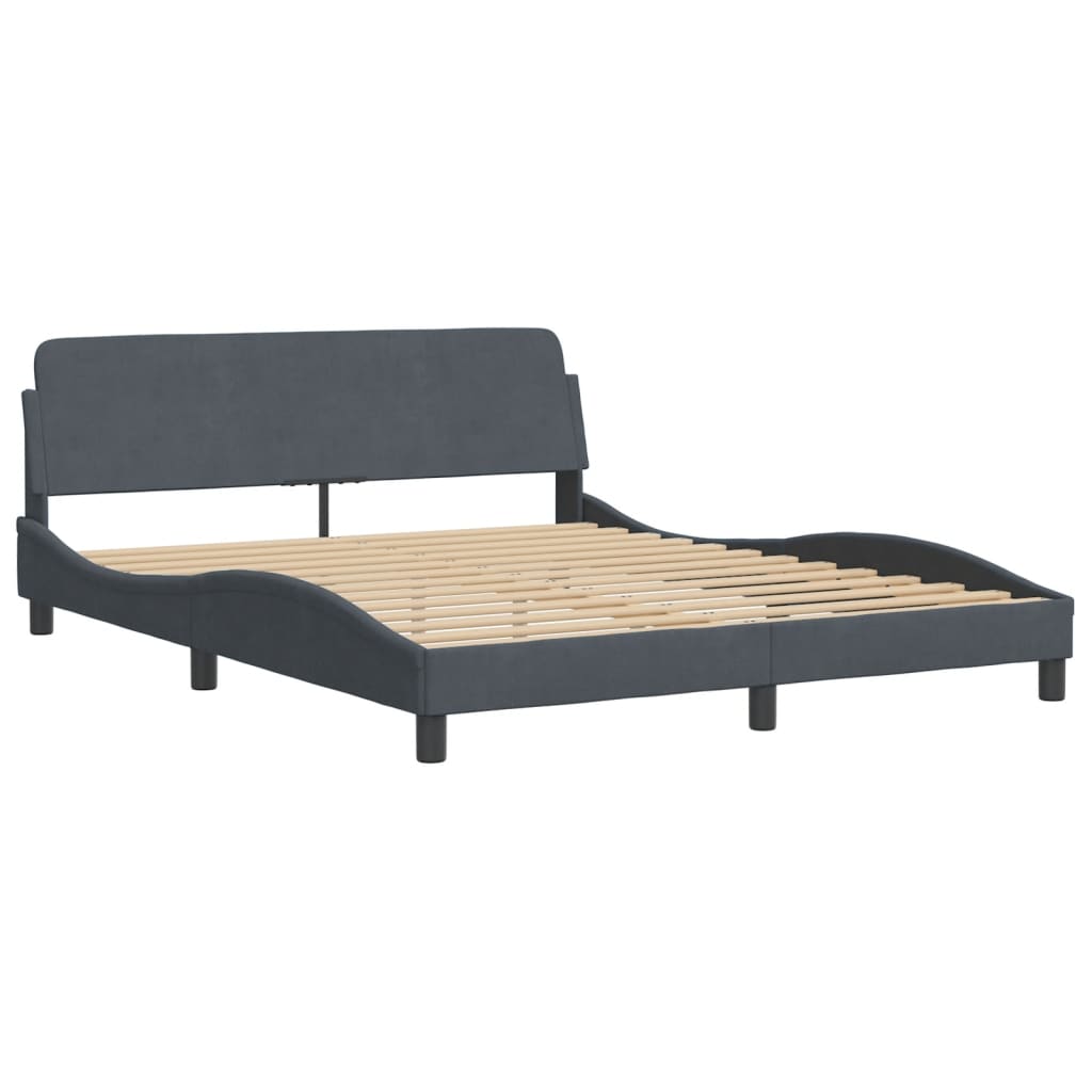 Okvir kreveta s LED-om bez madraca tamnosivi 160 x 200 cm baršunasti