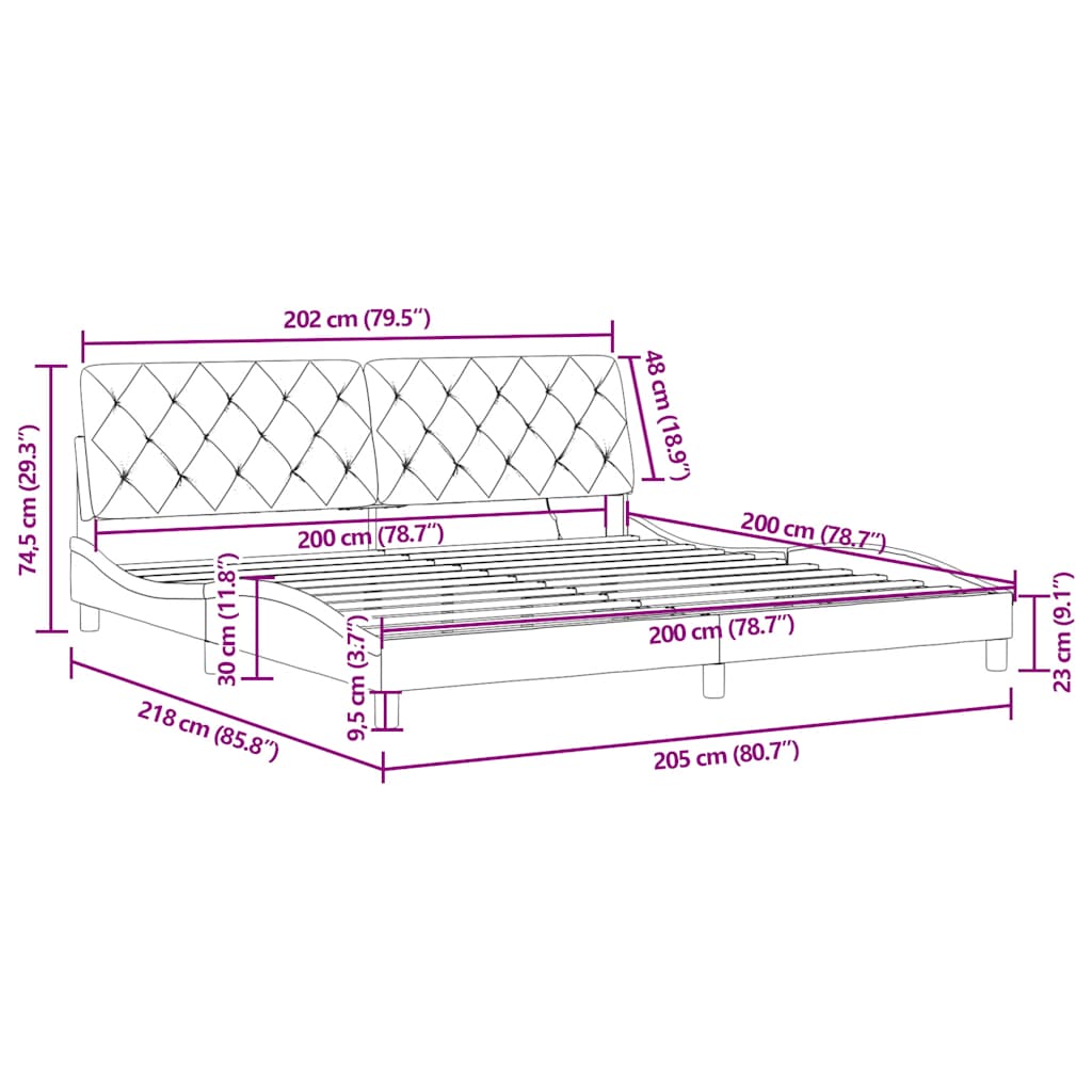 Okvir kreveta s LED-om bez madraca plavi 200 x 200 cm baršunasti