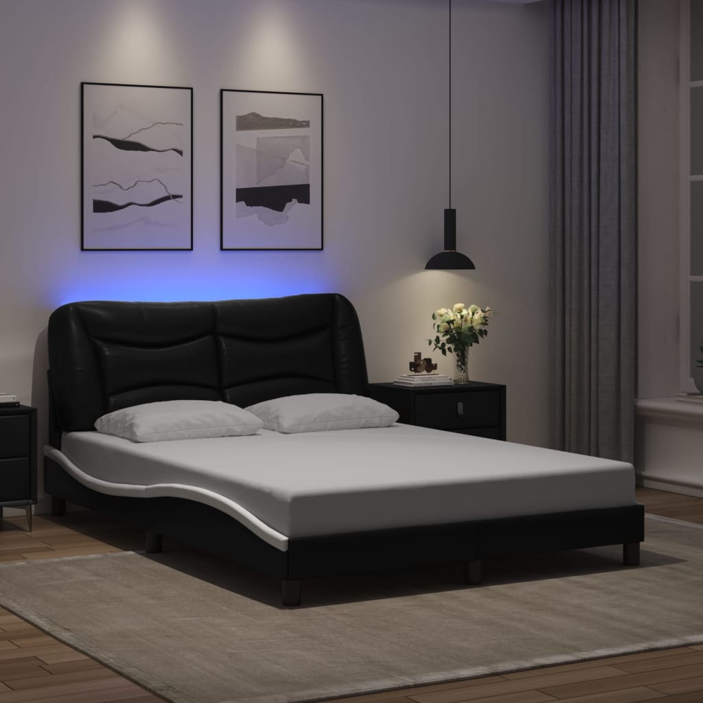 Okvir kreveta s LED-om bez madraca Hvar crno-bijeli 140 x 190 cm