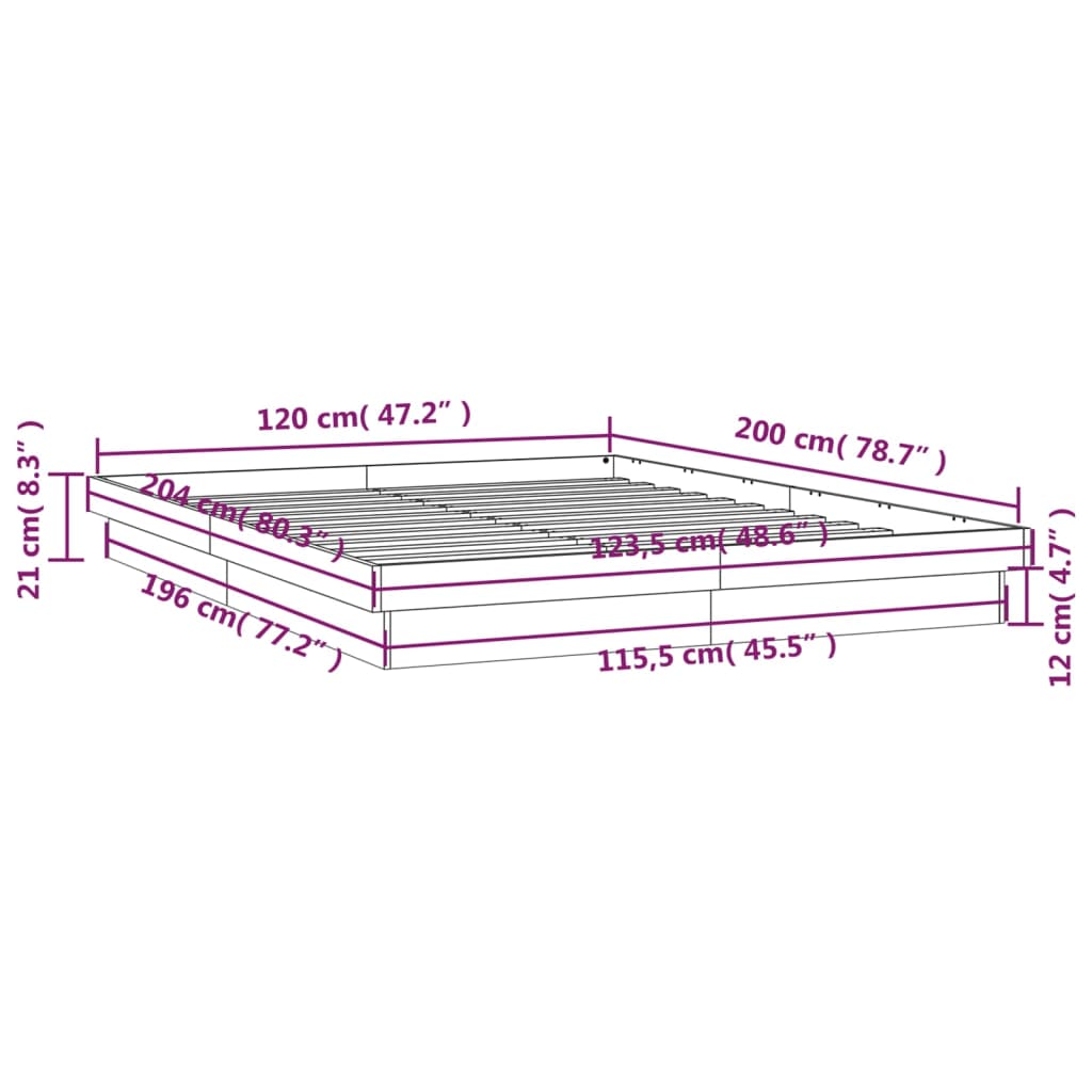 LED okvir kreveta voštano smeđi 120x200 cm od masivne borovine