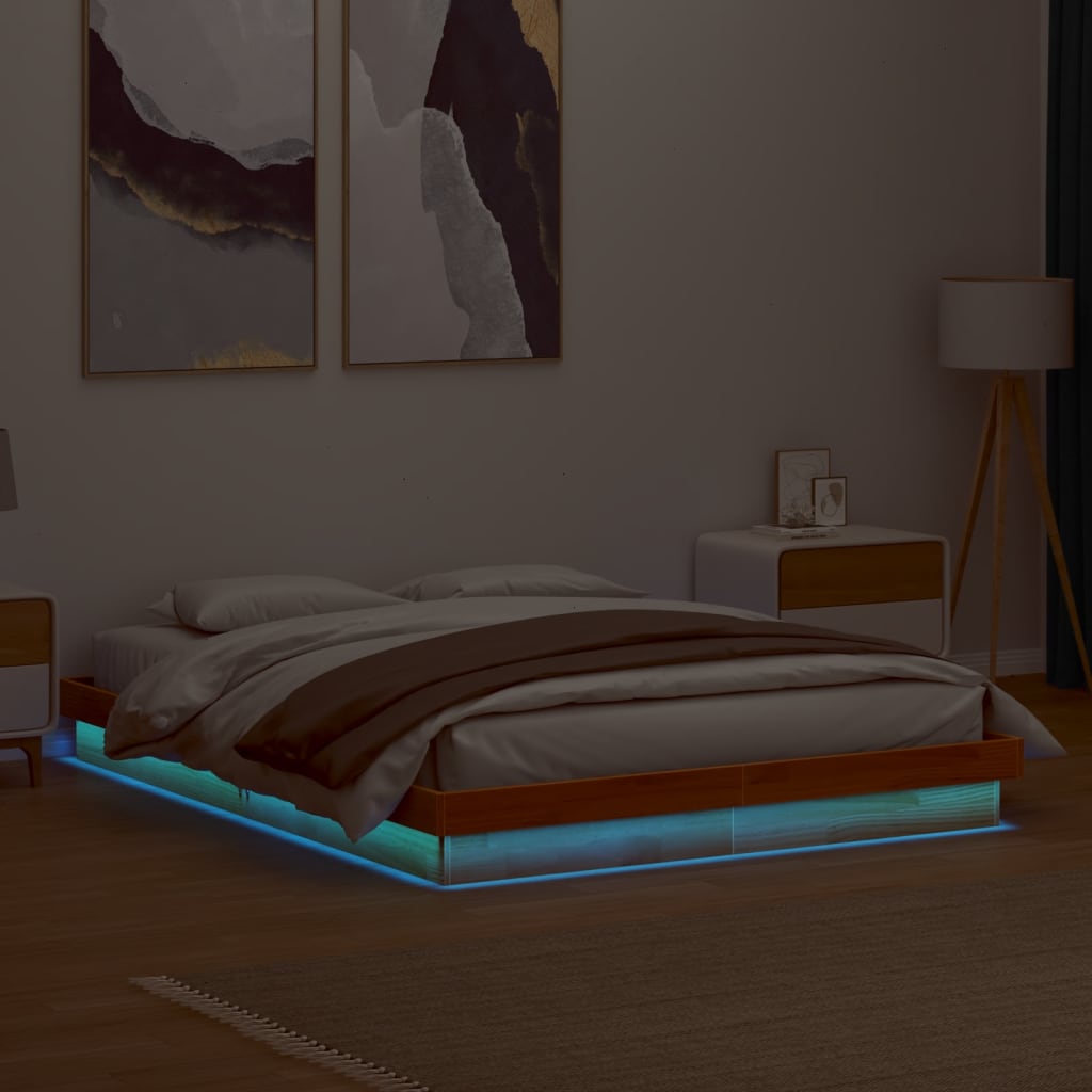 LED okvir kreveta voštano smeđi 160x200 cm od masivne borovine
