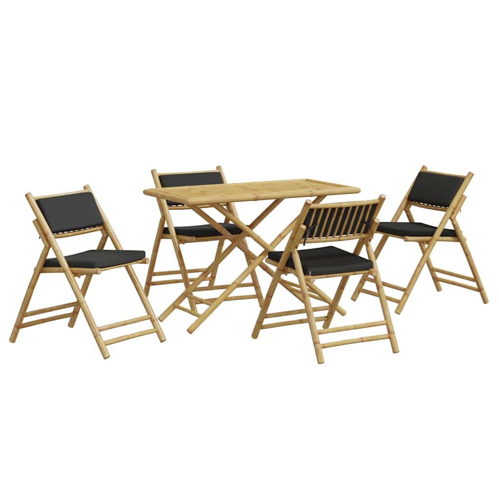 5-dijelni sklopivi bistro set s tamnosivim jastucima od bambusa
