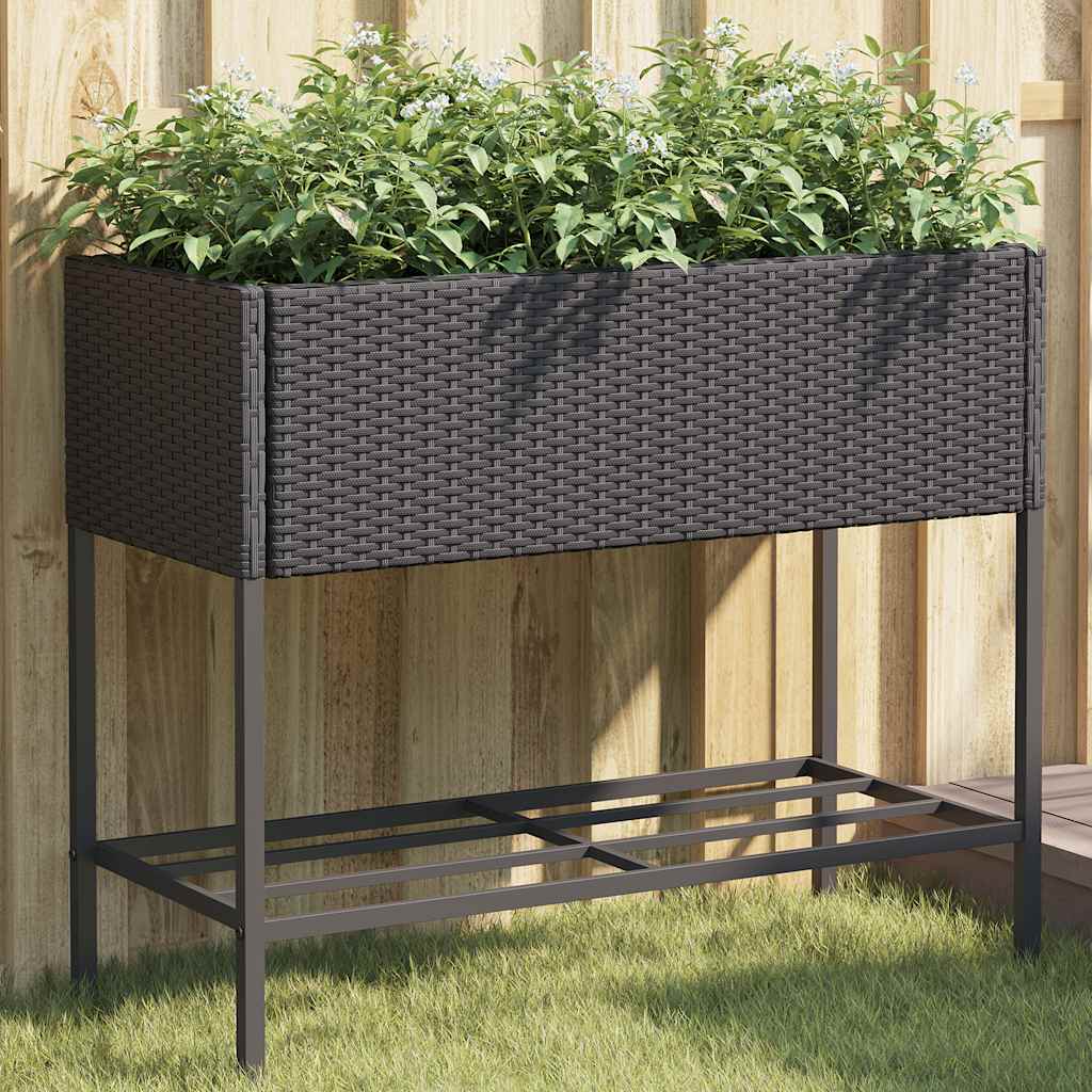 Vrtne sadilice s policom 2 kom crne 90 x 40 x 75 cm poliratan