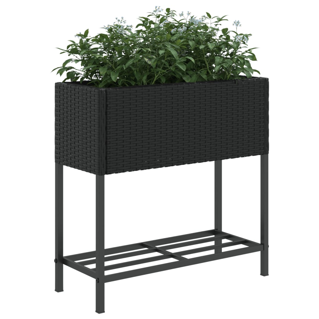 Vrtne sadilice s policom 2 kom crne 70 x 28 x 70 cm poliratan