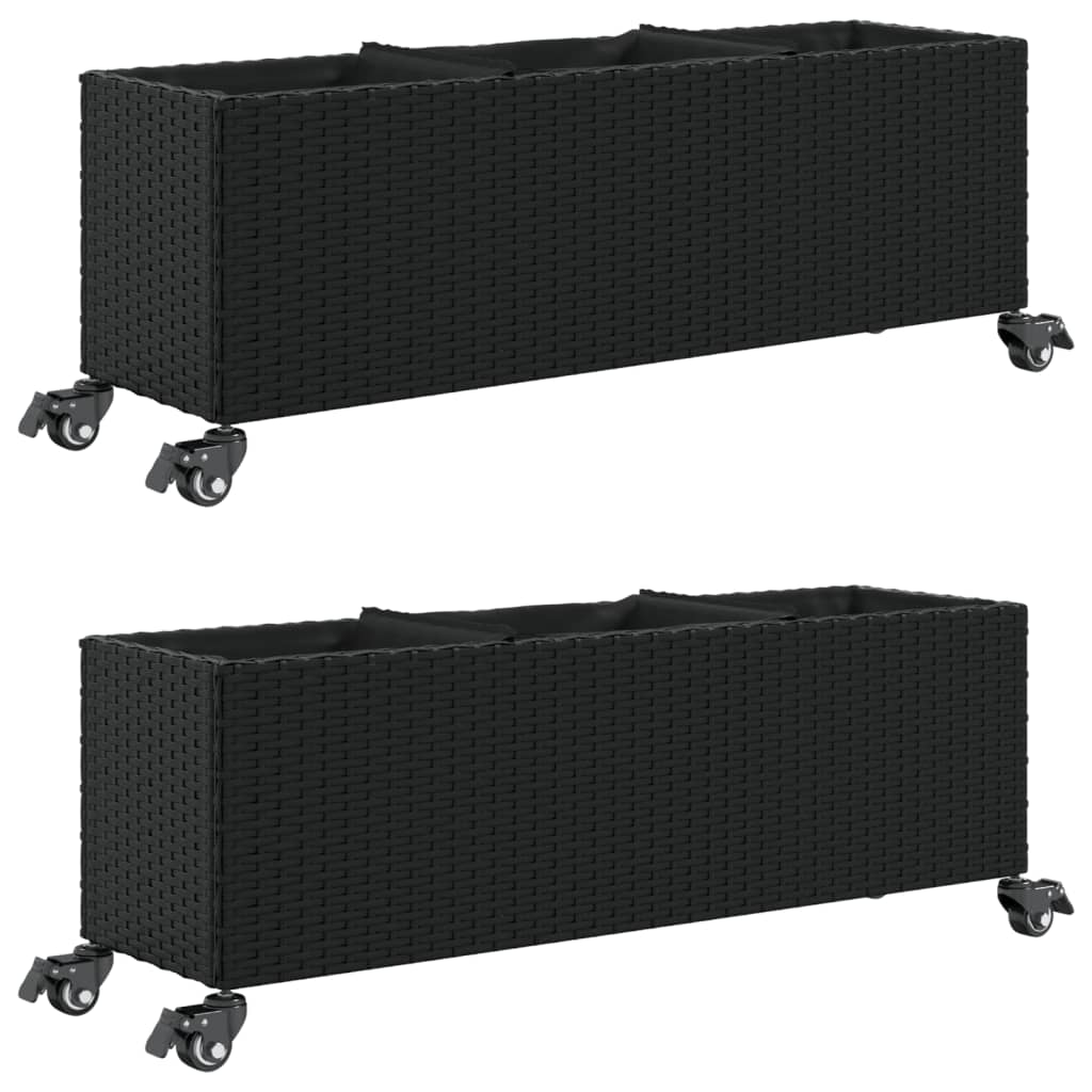 Vrtne sadilice s kotačima 2 kom crna 107x32x38 cm poliratan