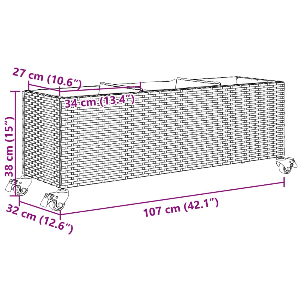 Vrtne sadilice s kotačima 2 kom crna 107x32x38 cm poliratan