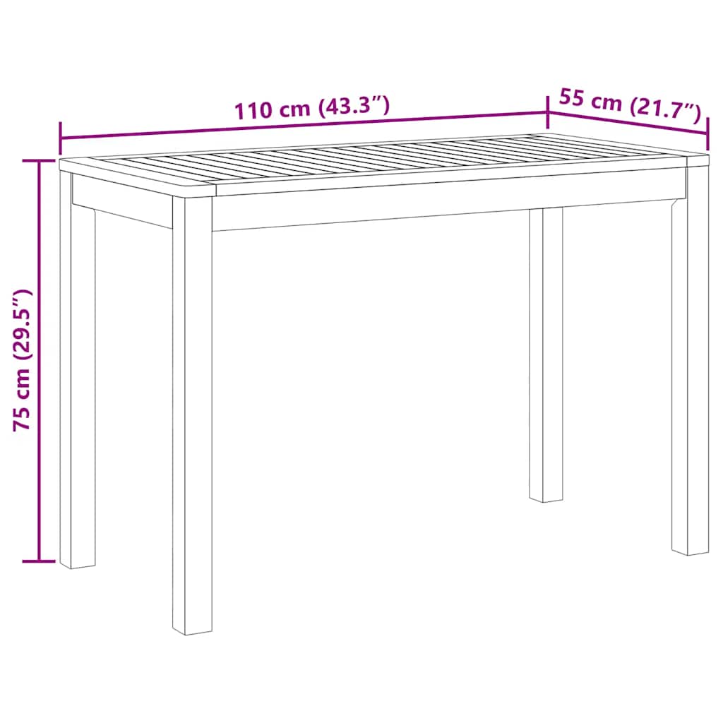 Vrtni blagovaonski stol 110 x 55 x 75 cm masivno bagremovo drvo