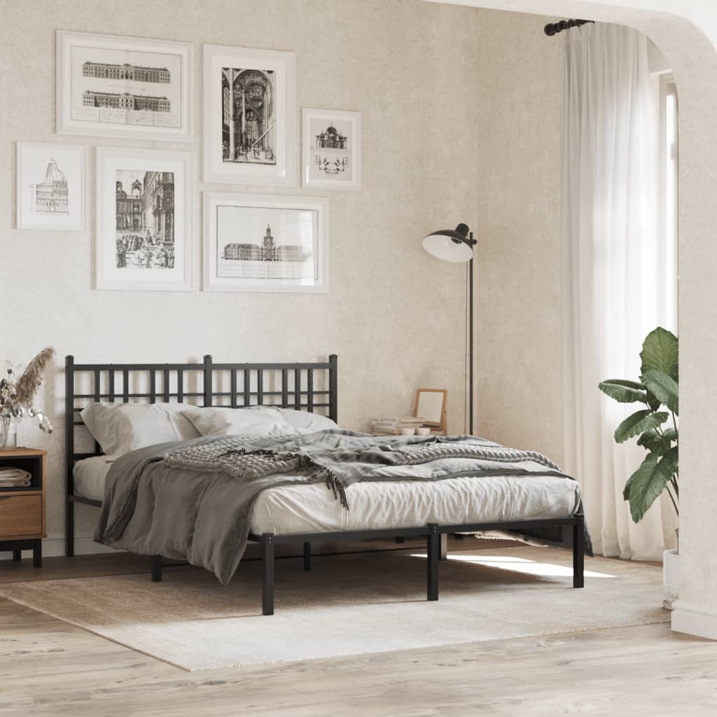 Metalni okvir za krevet s uzglavljem crni 135x190 cm