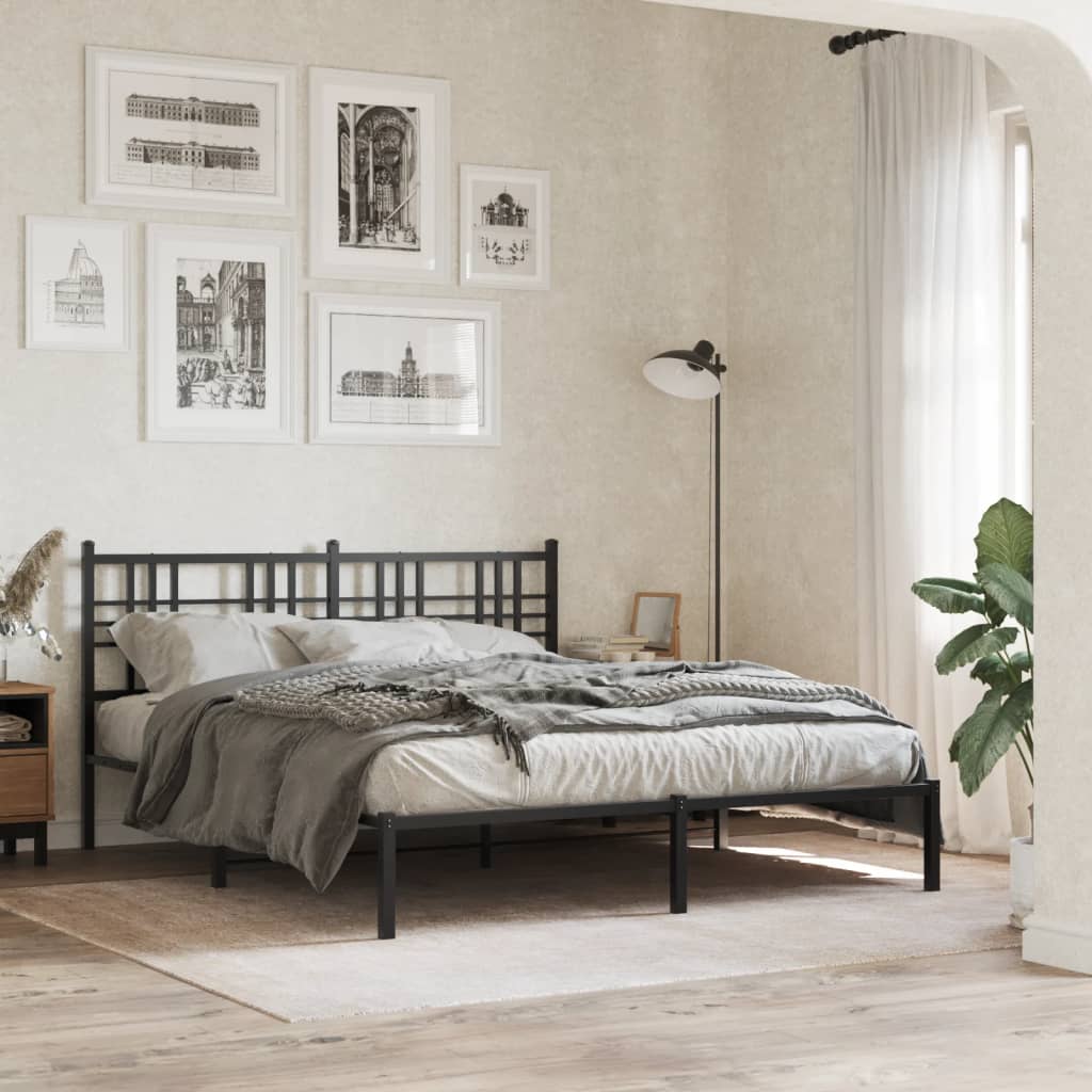 Metalni okvir za krevet s uzglavljem crni 150x200 cm