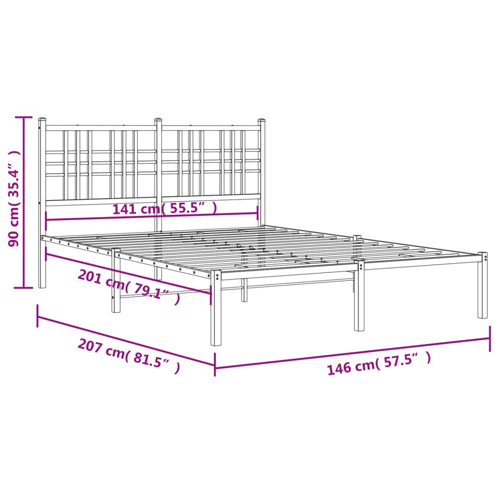 Metalni okvir za krevet s uzglavljem bijeli 140 x 200 cm