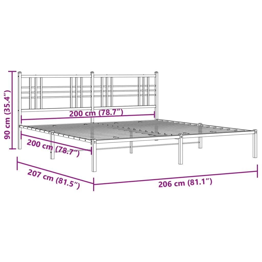 Metalni okvir za krevet s uzglavljem bijeli 200x200 cm