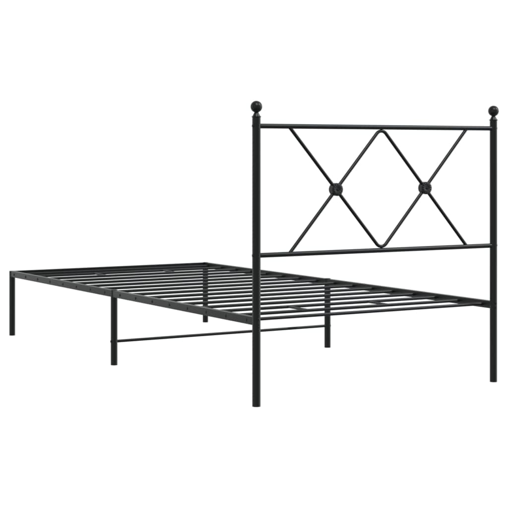 Metalni okvir za krevet s uzglavljem crni 90x190 cm