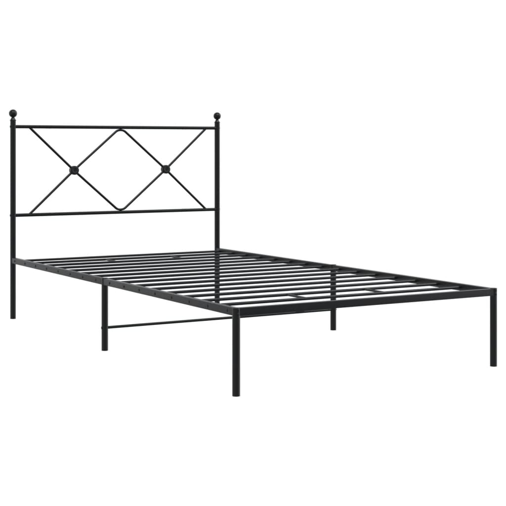 Metalni okvir za krevet s uzglavljem crni 107x203 cm