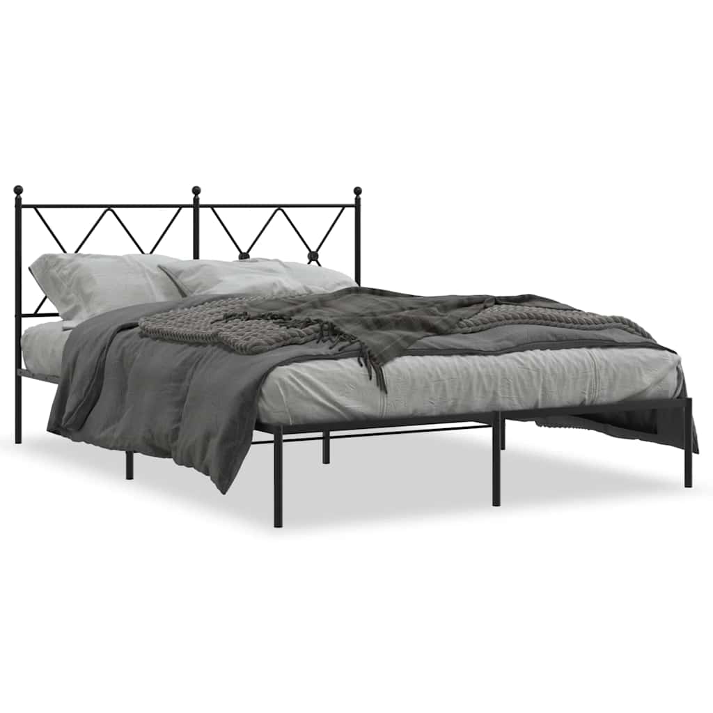 Metalni okvir za krevet s uzglavljem crni 140x190 cm