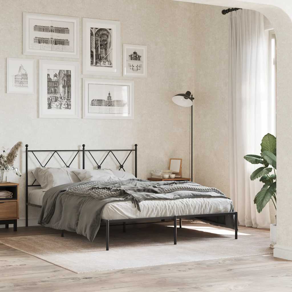 Metalni okvir za krevet s uzglavljem crni 140x190 cm