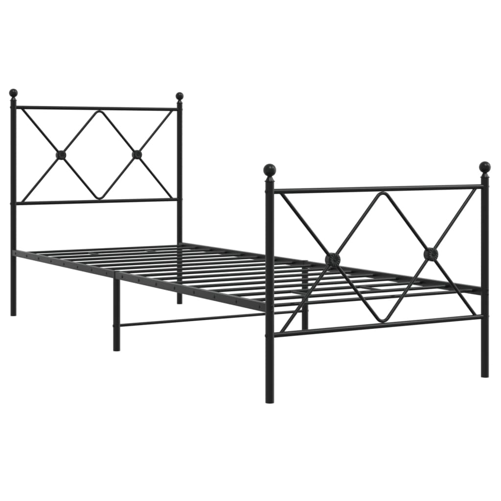 Metalni okvir kreveta uzglavlje i podnožje crni 75x190 cm
