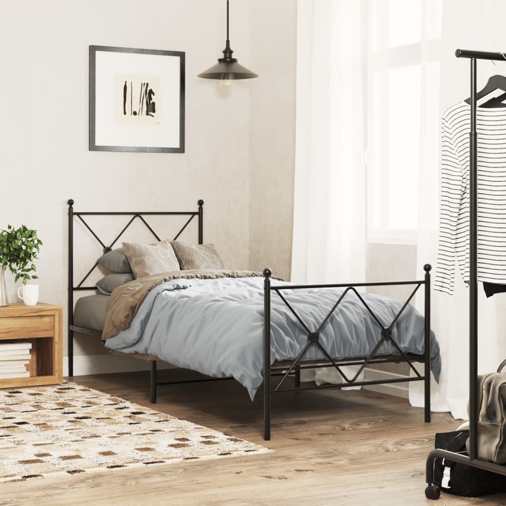 Metalni okvir kreveta uzglavlje i podnožje crni 75x190 cm