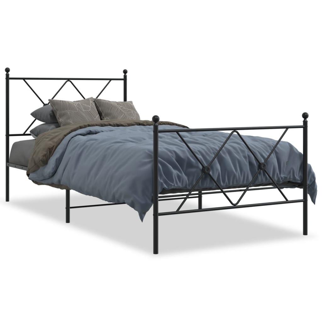Metalni okvir kreveta uzglavlje i podnožje crni 90x190 cm