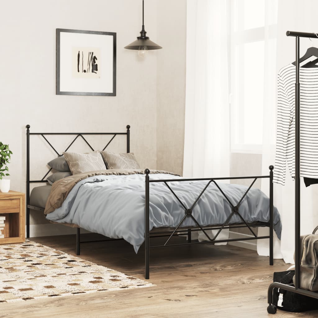 Metalni okvir kreveta uzglavlje i podnožje crni 90 x 200 cm