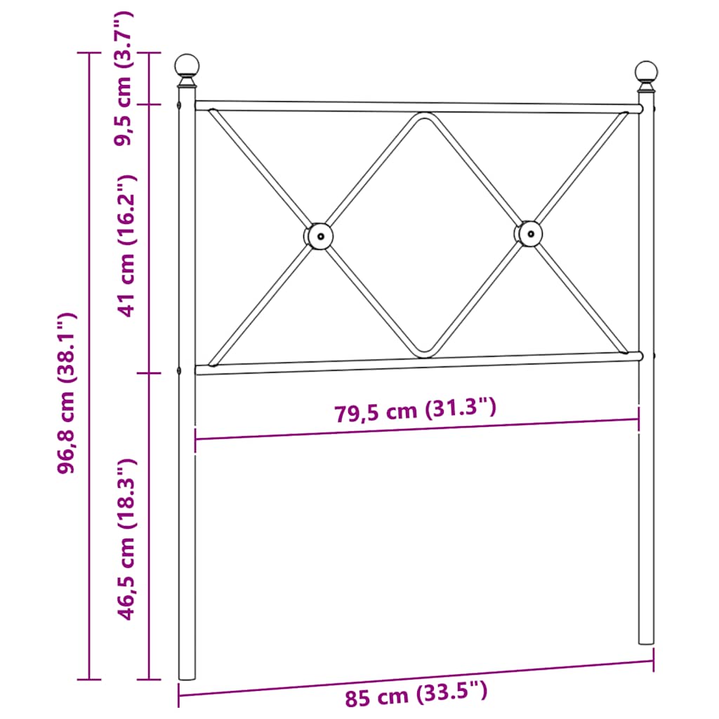 Metalno zamjensko uzglavlje crno 80 cm