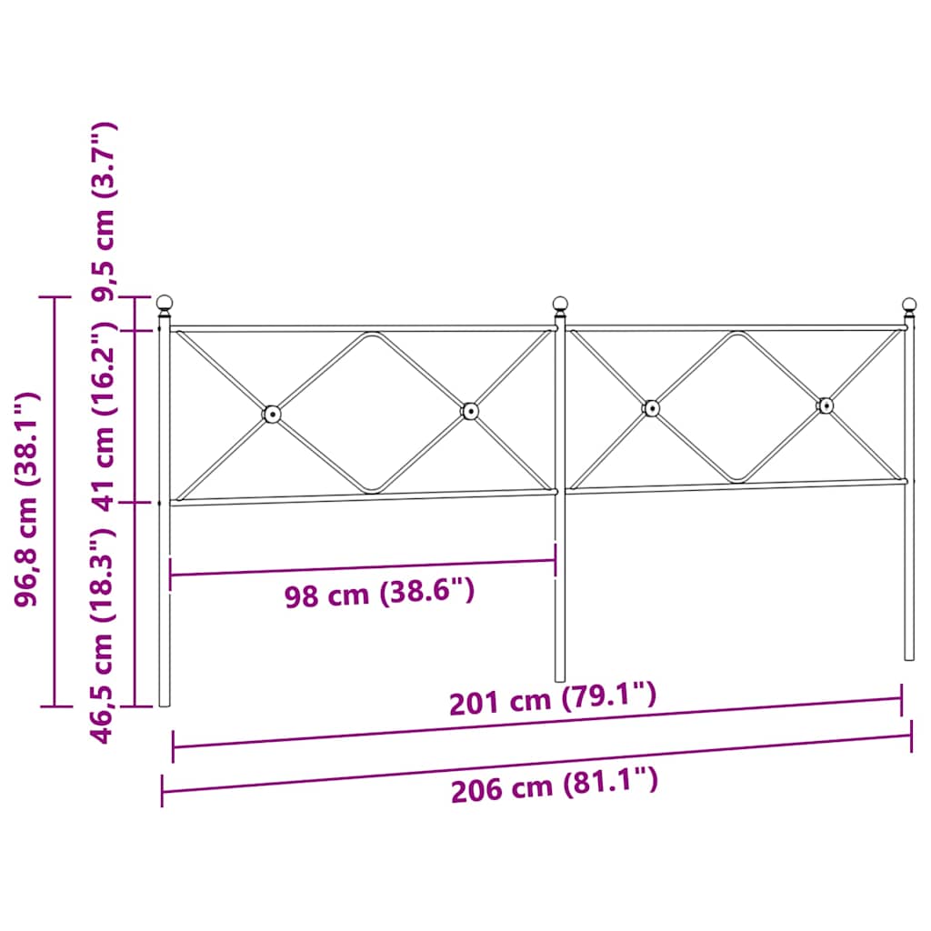 Metalno zamjensko uzglavlje crno 200 cm