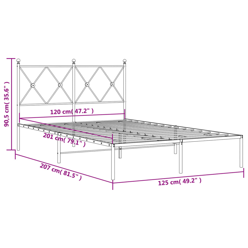 Metalni okvir za krevet s uzglavljem bijeli 120x200 cm
